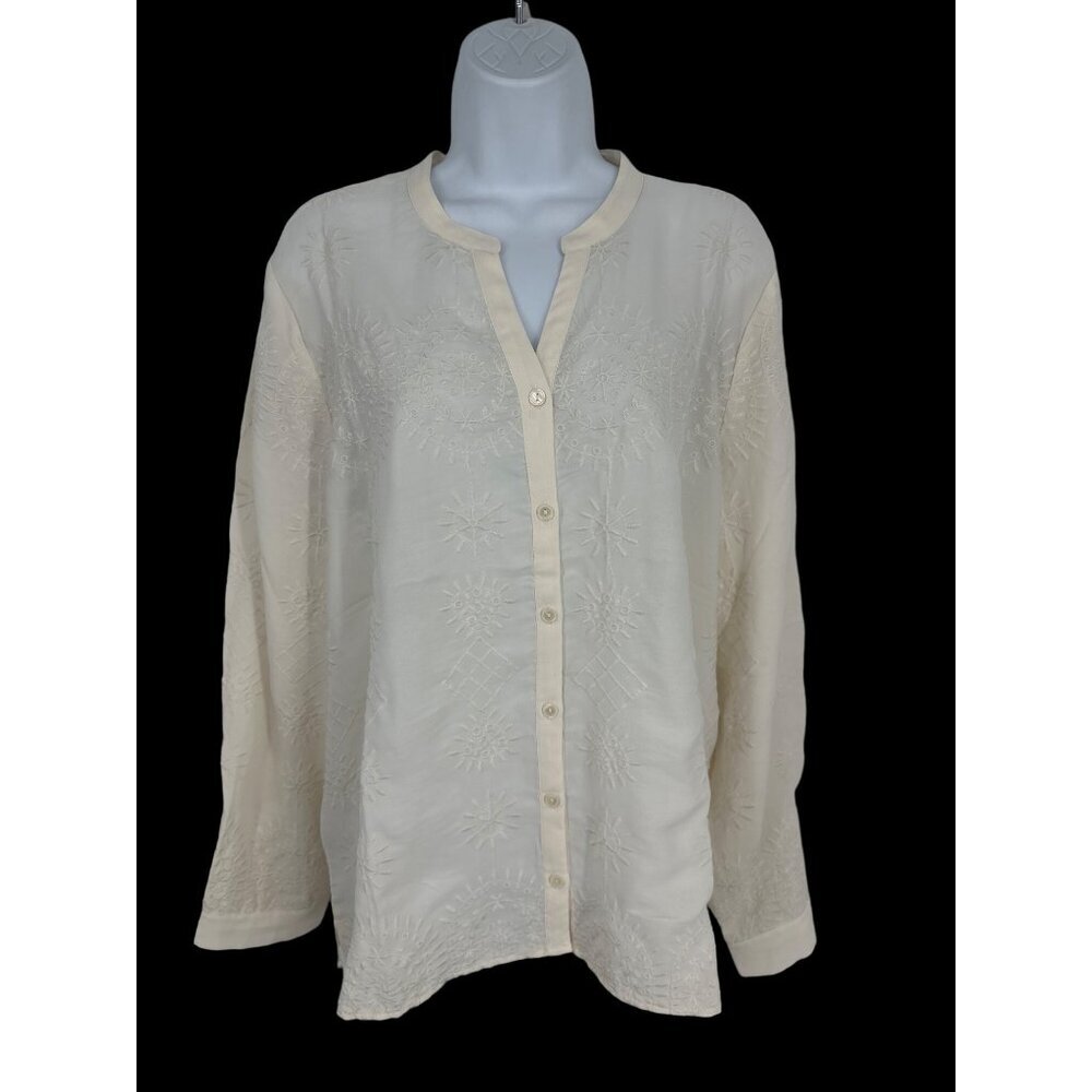 Chico's Long Sleeve Embroidered Button-Front Shirt Size 2 US L